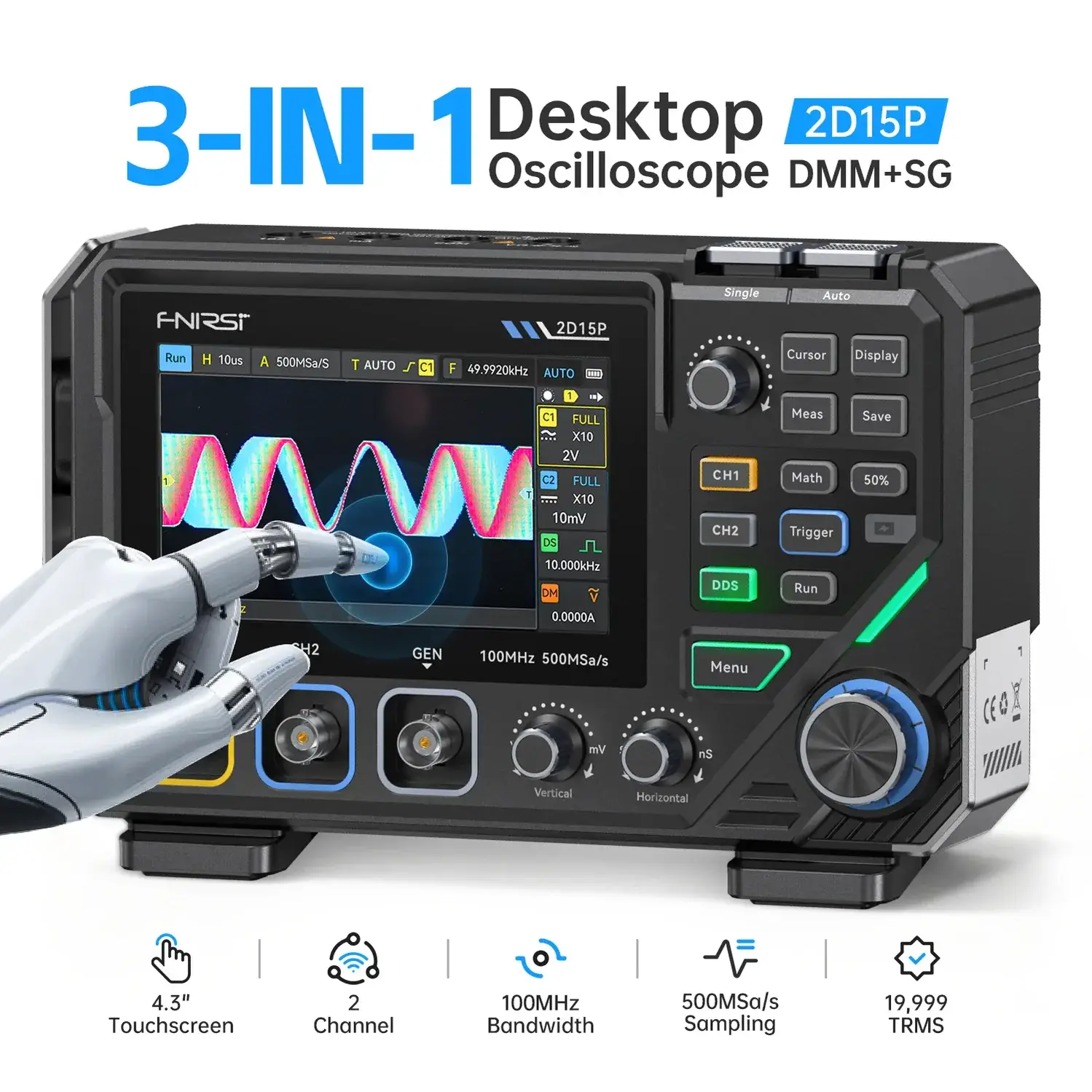 FNIRSI 2D15P 3-in-1 Bench top 2CH 100MHz Phosphor Oscilloscope Multimeter - Image 2